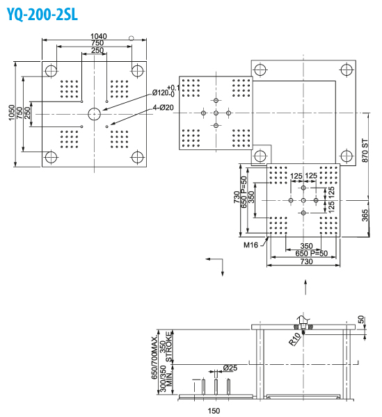 Термопластавтомат YUHDAK YQ 200-25L размер плит