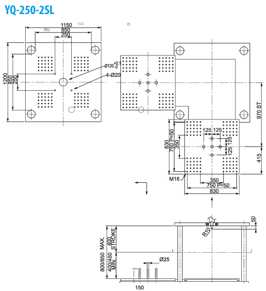 Термопластавтомат YUHDAK YQ 250-25L размер плит