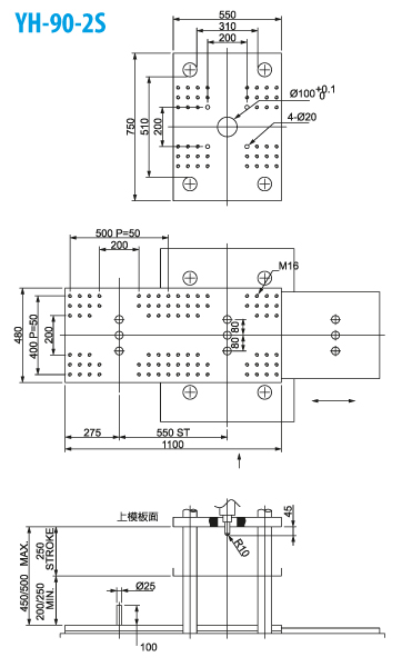 Термопластавтомат YUHDAK YH 90-25 размер плит