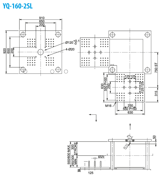 Термопластавтомат YUHDAK YQ 160-25L размер плит