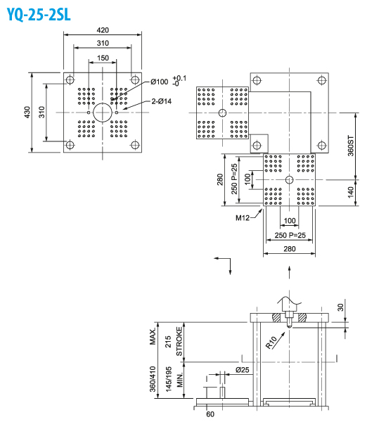 Термопластавтомат YUHDAK YQ 25-25L размер плит