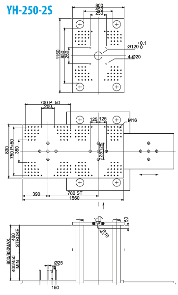 Термопластавтомат YUHDAK YH 250-25 размер плит
