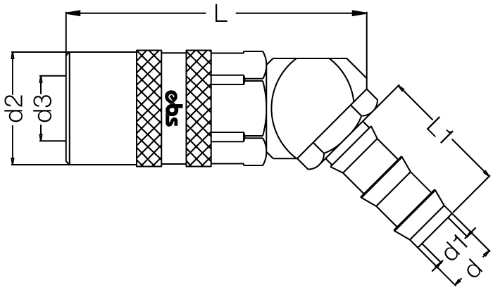 БРС муфта / розетка 45° под шланг с безхомутовым соединением
